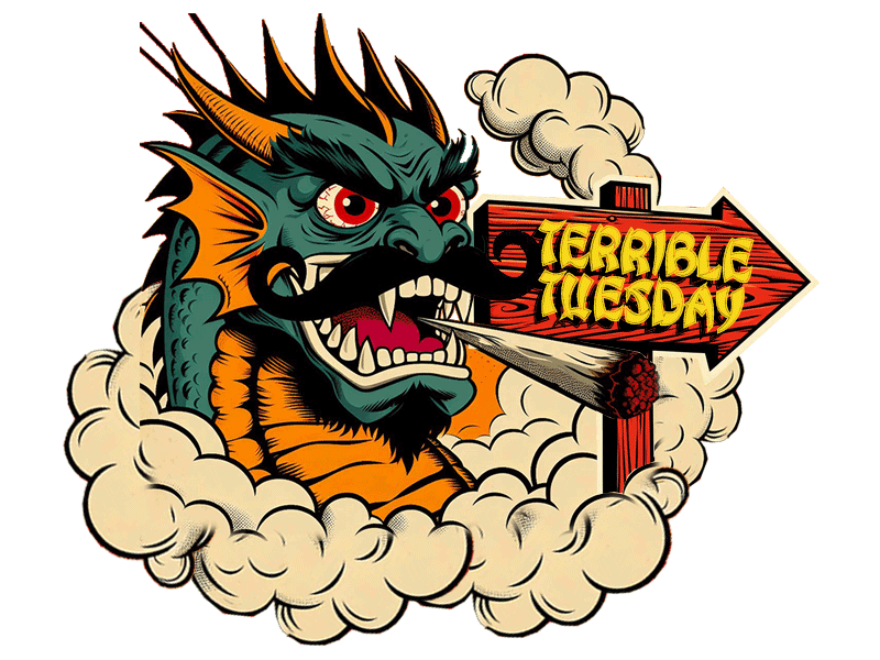 Urbn Leaf Terrible Tuesday Cartoon Retro Angry Dragon