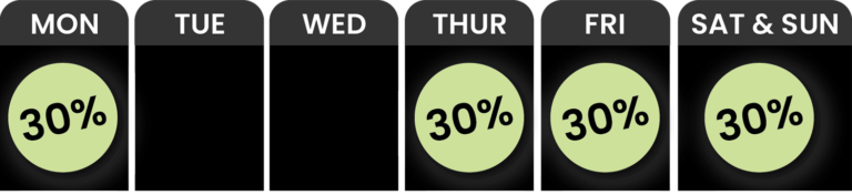 30% Off Thursday through Monday